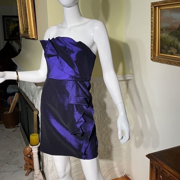 Max & Cleo Strapless Purple Taffeta Mini Cocktail Party Dress - Picture 3 of 16
